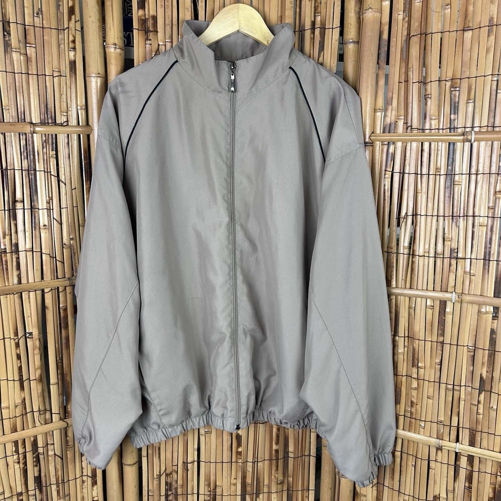 PGA Tour Men's Tan Windbreaker Jacket Mock Collar Elastic Waist‎ Cuffs Full Zip